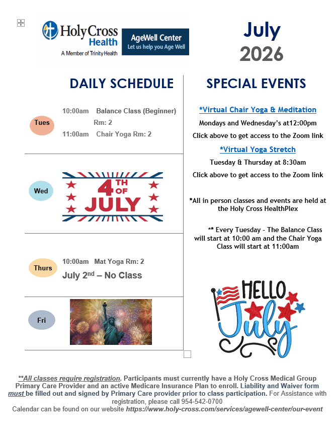 AgeWell July Calendar